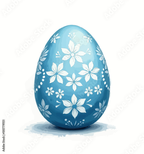 Blue Easter Egg with Floral Design 