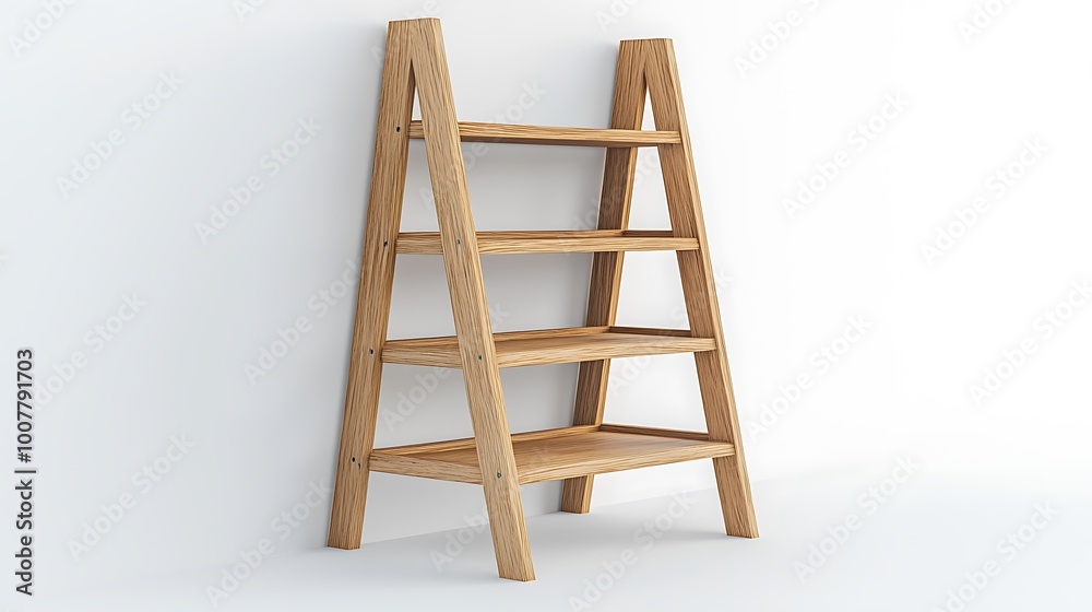 A wooden ladder shelf stands proudly, offering both home decor charm and practical storage. A wooden ladder shelf stands proudly, offering both home decor charm and practical storage.