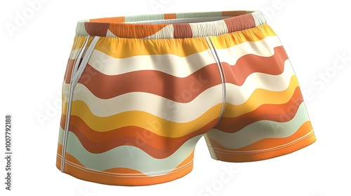 Retro striped shorts with wavy patterns, the epitome of summer fashion and casual style. photo