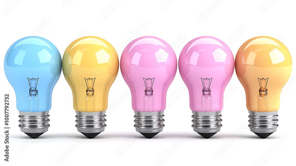 Brightly colored light bulbs glow with ideas, symbols of creativity and innovation. Brightly colored light bulbs glow with ideas, symbols of creativity and innovation.
