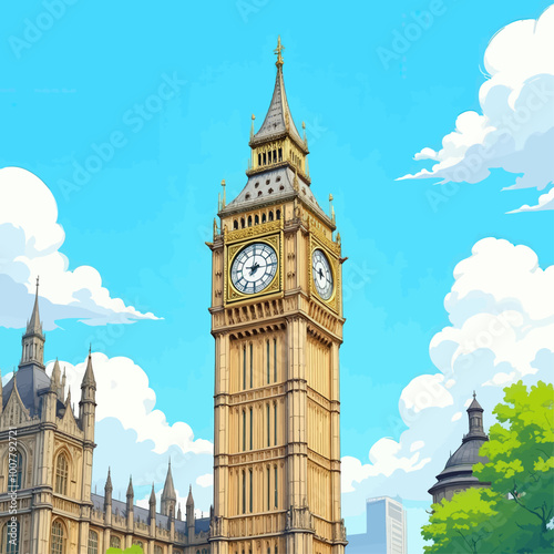 Big Ben and Houses of Parliament, London Skyline 
