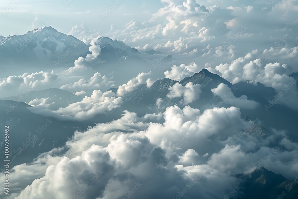 Fototapeta premium Mountain landscape with snow and clear blue sky in Himalayas