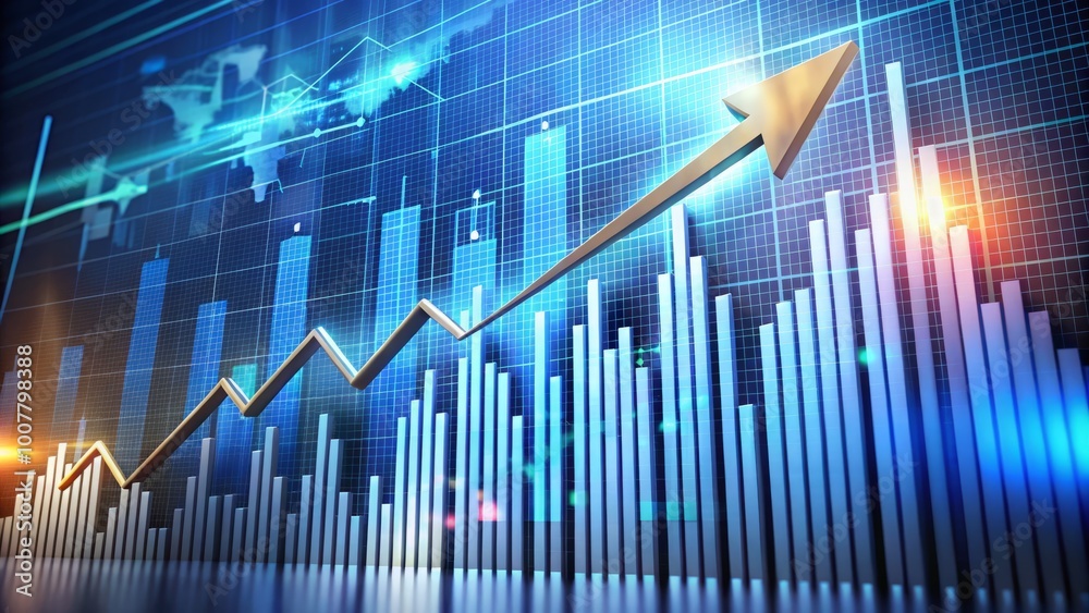 Rapidly ascending arrow pierces through a financial graph, surrounded by rising bars and charts, symbolizing Rapidly ascending arrow pierces through a financial graph, surrounded by rising bars and charts, symbolizing