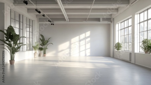 Close up of Empty room with white decoration, copy space background. Ai generated image