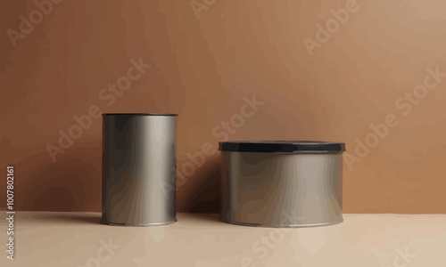 Two Metal Cylindrical Containers on Table