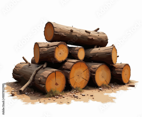 Stacked Logs with Bright Orange Ends on Soil