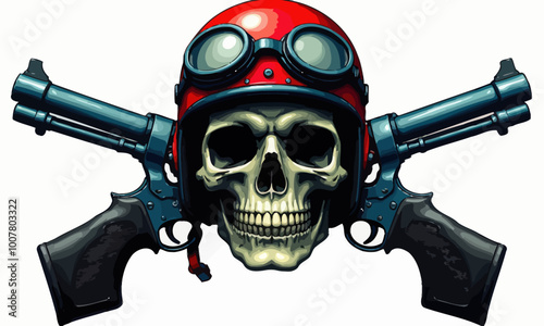 Skull with Aviator Helmet and Crossed Guns