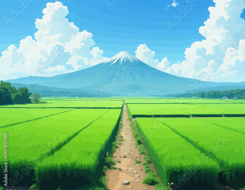 Rice Fields with Mount Fuji
