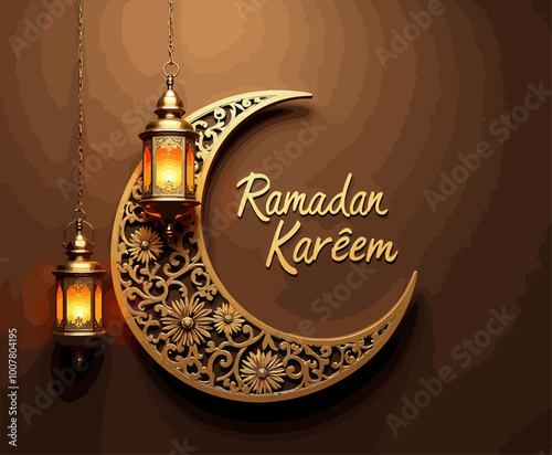 Ramadan Kareem Lanterns and Crescent Moon