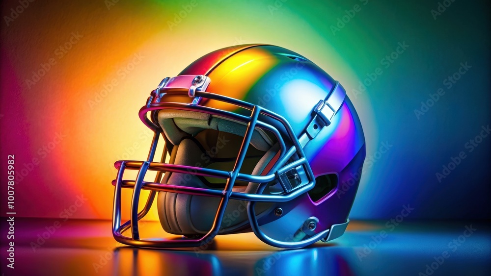 Close-up of a colorful football helmet against a gradient background, football, helmet, sports, gear, colorful Close-up of a colorful football helmet against a gradient background, football, helmet, sports, gear, colorful