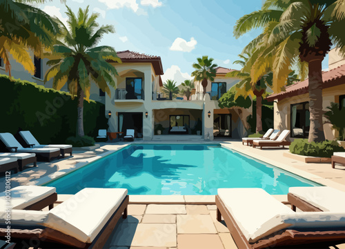 Luxurious Poolside Villa with Palm Trees