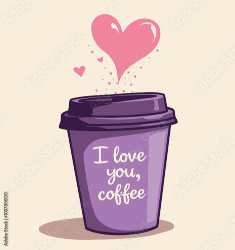 Love Coffee Cup with Heart Steam