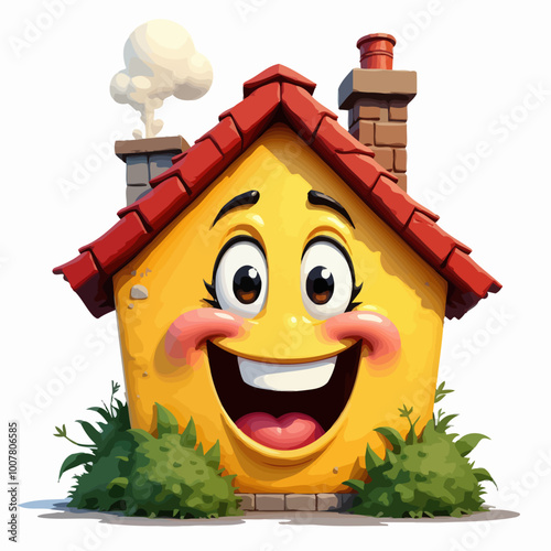 Illustration of Smiling House with Red Roof