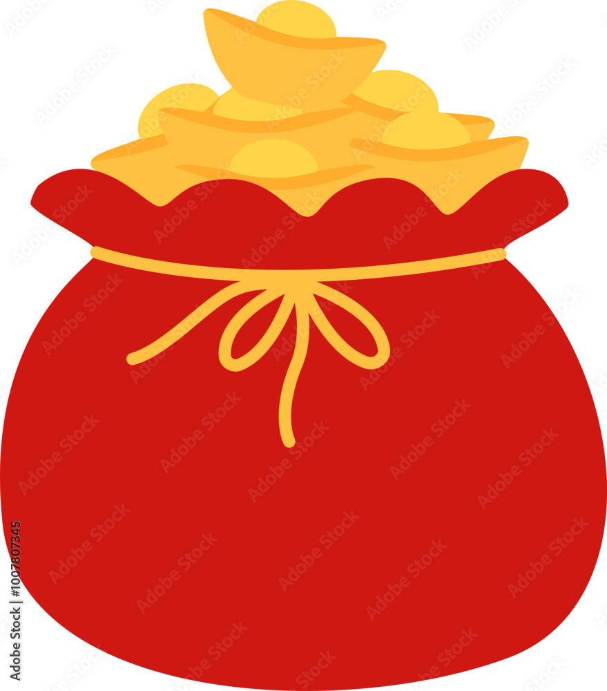 Obraz premium Chinese New Year Money Pocket Vector. Red Gold Money Bag For Chinese New Year Decorations Vector. Chinese new year red lucky bag Vector and Transparent Background .