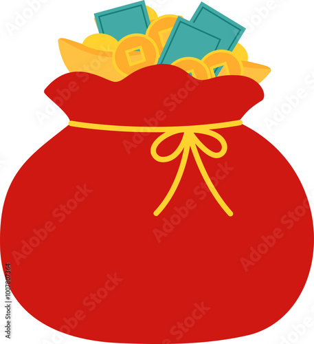 Chinese New Year Money Pocket Vector.
Red Gold Money Bag For Chinese New Year Decorations Vector.
Chinese new year red lucky bag Vector  and Transparent Background .