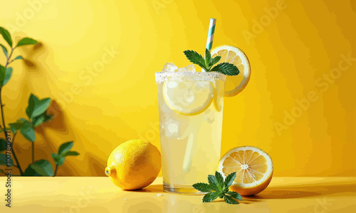 Fresh Lemonade with Mint and Lemon Garnish