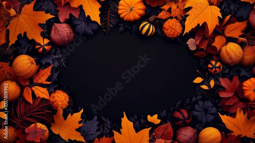 Autumn-themed Halloween frame with pumpkins and leaves