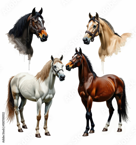 Four Horses in Various Colors and Styles