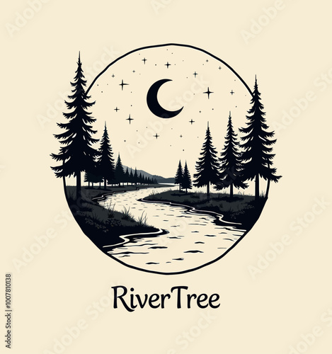 Forest River Under Moonlit Night photo