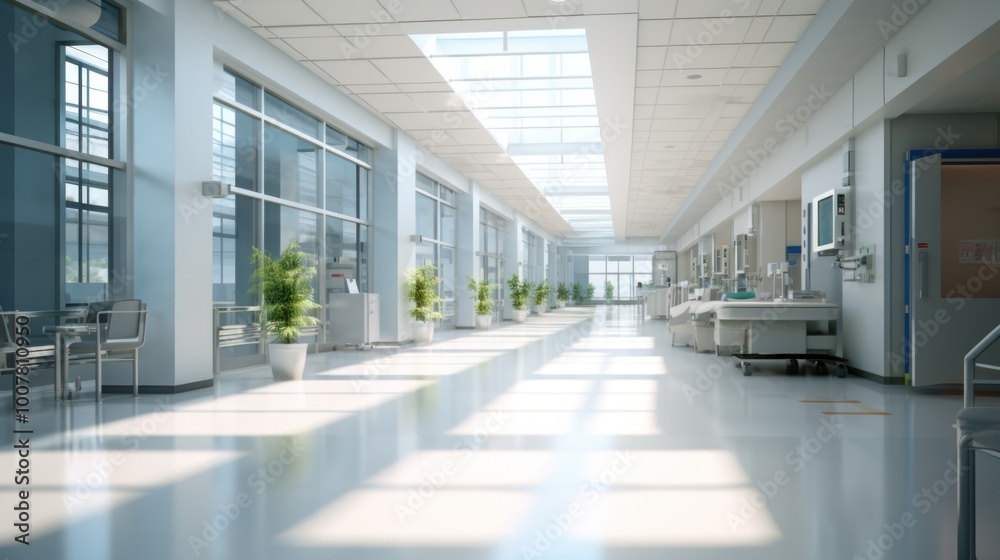 Fototapeta premium Hospital Corridor with Natural Light