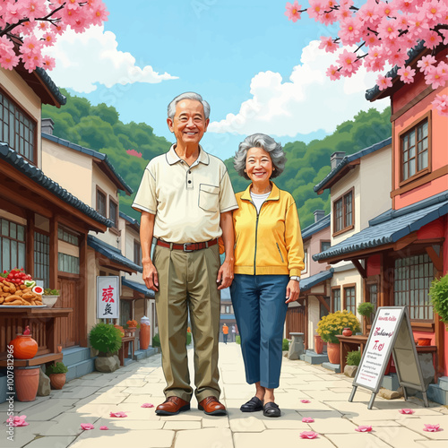 Couple Strolling in Japanese Village