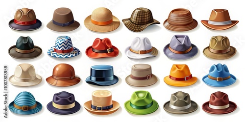 Explore a vibrant selection of iconic hats in vector style, ideal for fashion and accessory design projects, offering photo