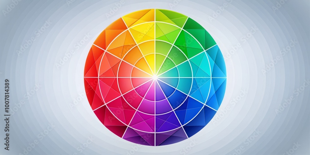 Obraz premium Vibrant colorful diagram illustrating the concept of wholeness, featuring a circle divided into nine equal parts with