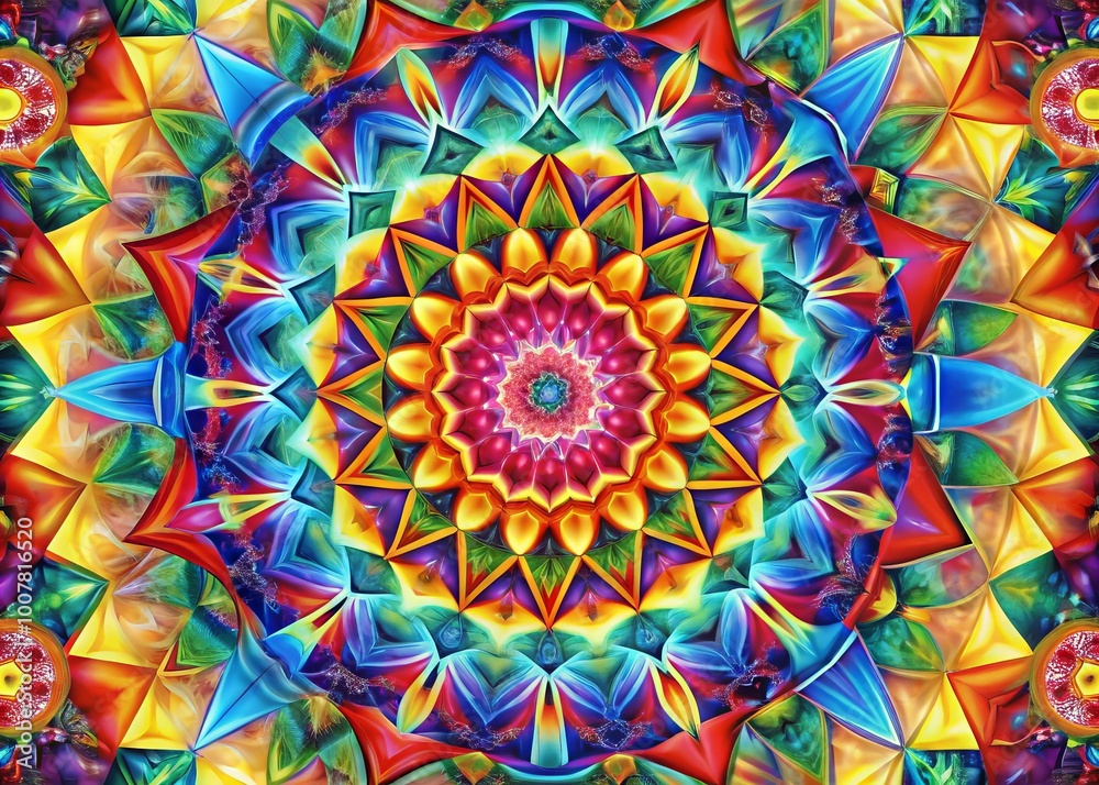 Vibrant geometric shapes burst forth in a kaleidoscope of colors, swirling together in a mesmerizing dance of abstract Vibrant geometric shapes burst forth in a kaleidoscope of colors, swirling together in a mesmerizing dance of abstract