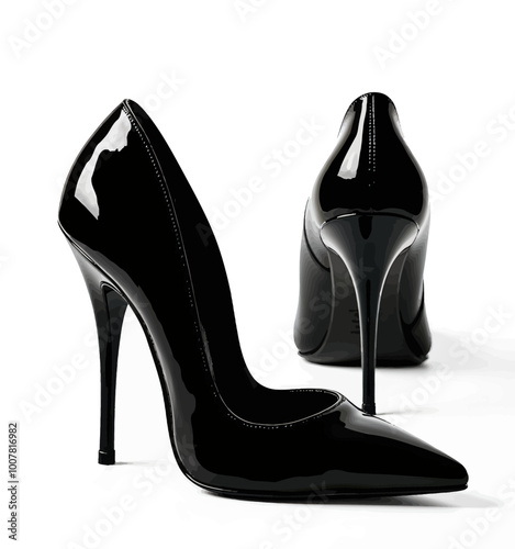 Black High-Heeled Shoes on White Background