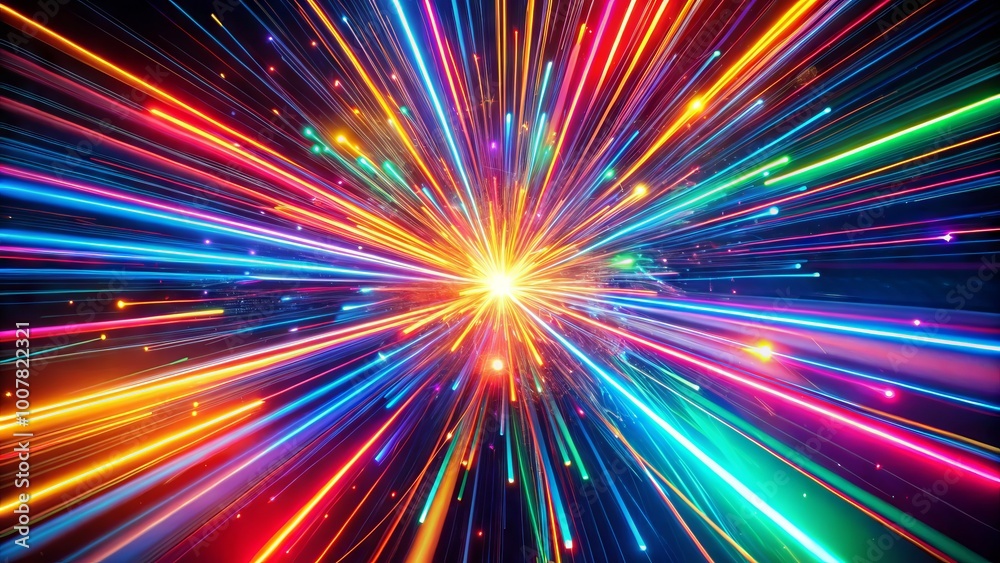Vibrant streaks of light illuminate a dark background as a camera's flash bursts, creating a dynamic, high-energy Vibrant streaks of light illuminate a dark background as a camera's flash bursts, creating a dynamic, high-energy