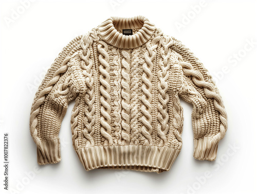 Textured Warmth: Knitted Sweater Mockup with Detailed Cable Knit