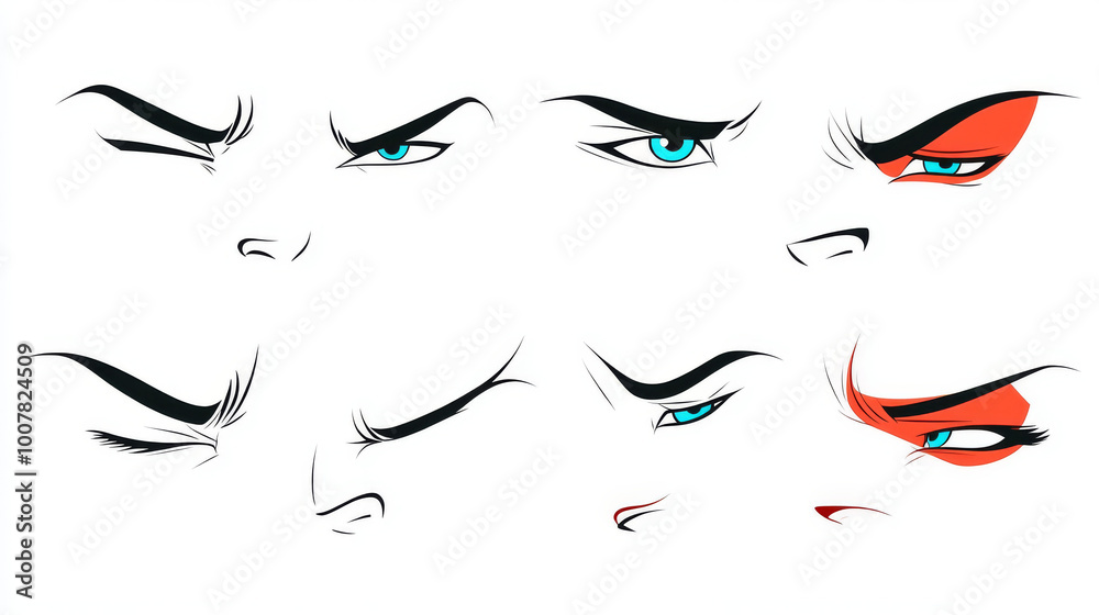 A set of cartoon eyes with different expressions. A set of cartoon eyes with different expressions.