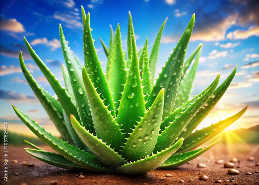 Fototapeta premium Lush green Aloe Vera plant with nourishing gel, an excellent choice for health and beauty applications, and effective