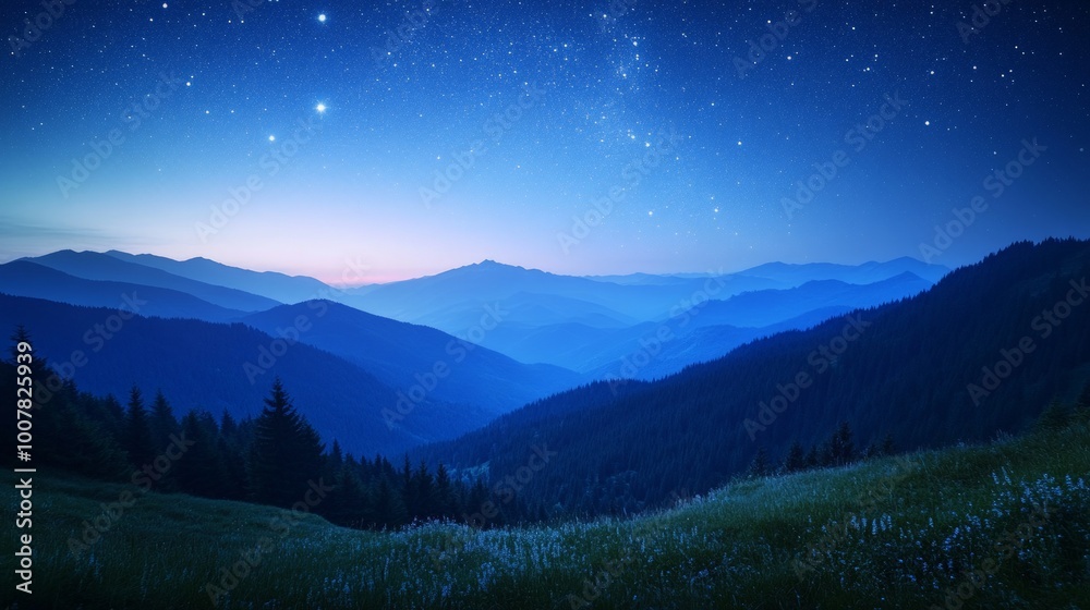 Starry Night Over Pine Mountains, a mesmerizing view of a twinkling starry sky illuminating the serene peaks of pine-covered mountains, showcasing the peacefulness of nature at night Starry Night Over Pine Mountains, a mesmerizing view of a twinkling starry sky illuminating the serene peaks of pine-covered mountains, showcasing the peacefulness of nature at night