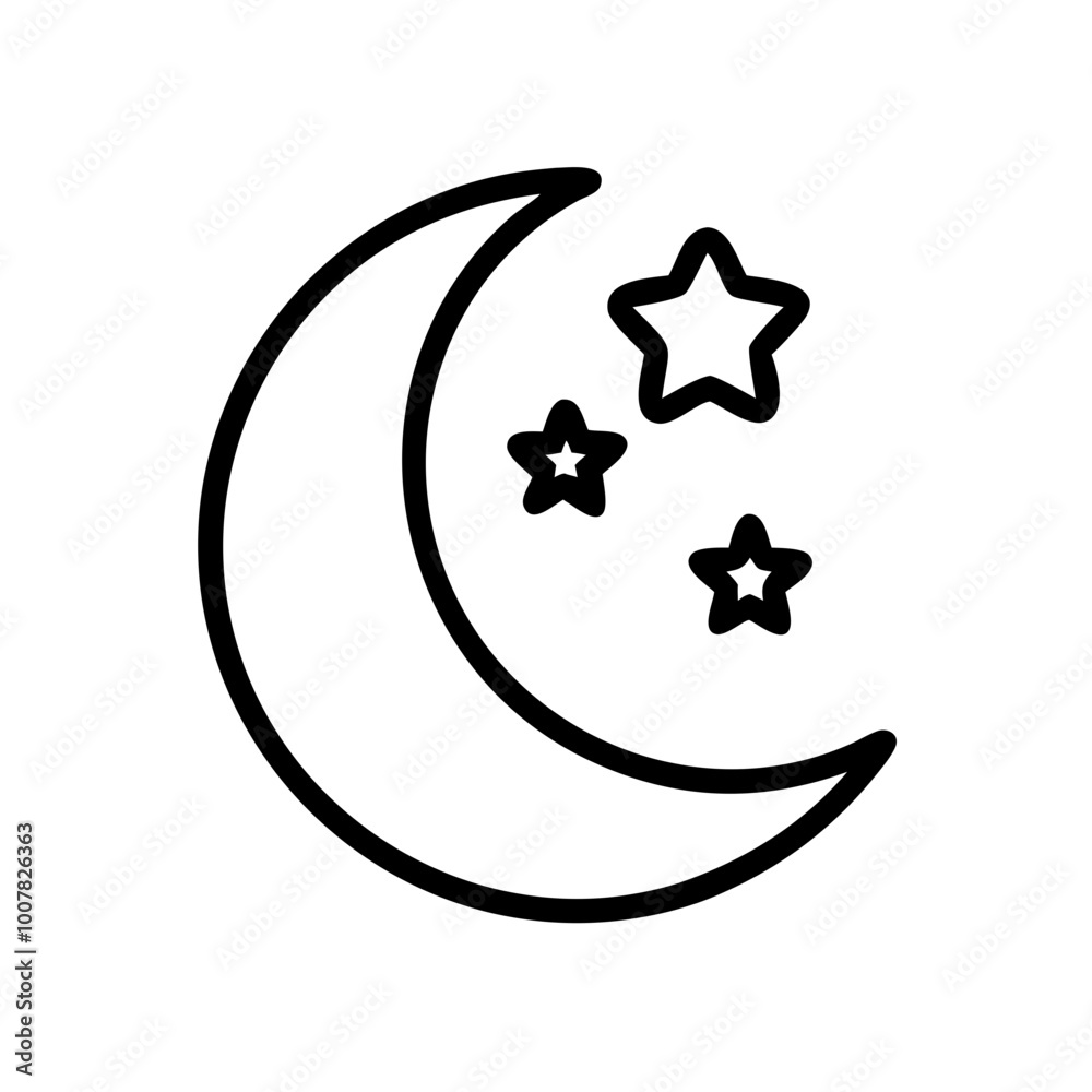 Vector icon of a crescent moon with stars in the night sky
Vector icon of a crescent moon with stars in the night sky