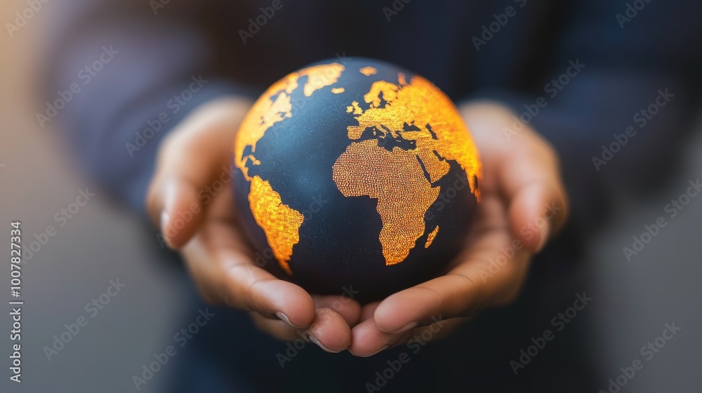 Hands Holding Illuminated Globe Global Sustainability and Connection Hands Holding Illuminated Globe Global Sustainability and Connection