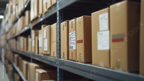 Cardboard Boxes On Shelves In Warehouse Storage Facility