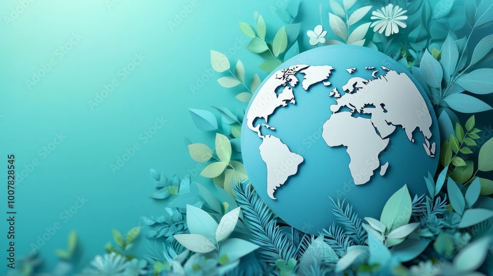 Paper-cut style, World Earth Day Concept. Green Energy, ESG, Renewable and Sustainable Resources. Environmental Care. Paper-cut style, World Earth Day Concept. Green Energy, ESG, Renewable and Sustainable Resources. Environmental Care.