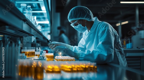 Scientist in Lab Coat Working with Test Tubes and Pipette Medical Research Science Exper