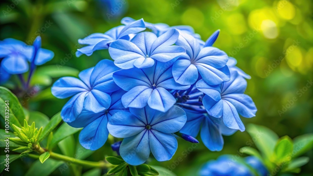 Bright blue plumbago flower against green leafy background, plumbago, flower, blue, nature, plant, garden, bloom, vibrant Bright blue plumbago flower against green leafy background, plumbago, flower, blue, nature, plant, garden, bloom, vibrant