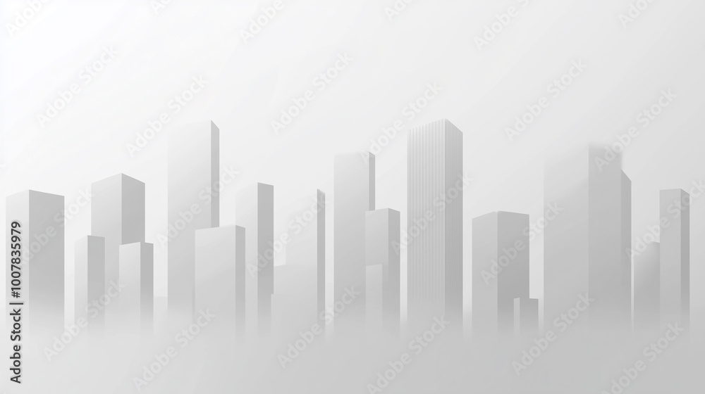 A minimalist cityscape emerges from a dense fog, its buildings appearing as ghostly silhouettes against the pale background. A minimalist cityscape emerges from a dense fog, its buildings appearing as ghostly silhouettes against the pale background.