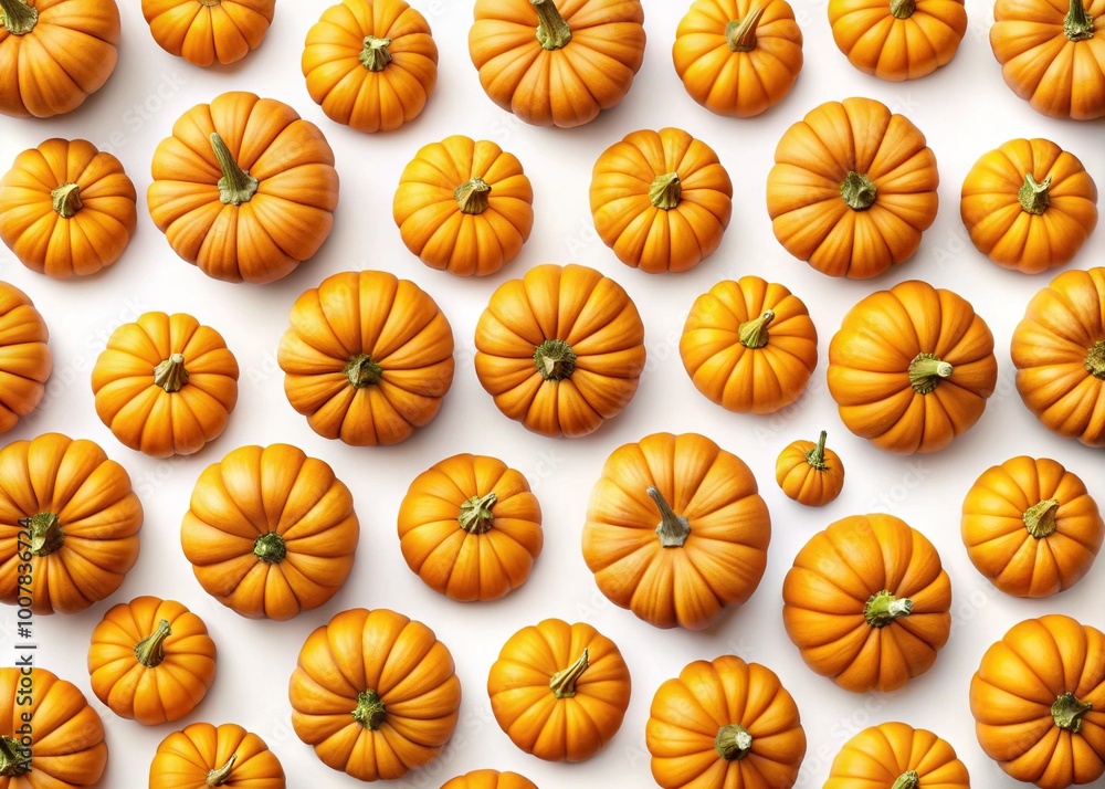 A seamless pattern featuring vibrant ripe pumpkins against a crisp white background, perfect for autumn and Halloween decor, evokes cozy seasonal vibes and festive cheer. A seamless pattern featuring vibrant ripe pumpkins against a crisp white background, perfect for autumn and Halloween decor, evokes cozy seasonal vibes and festive cheer.