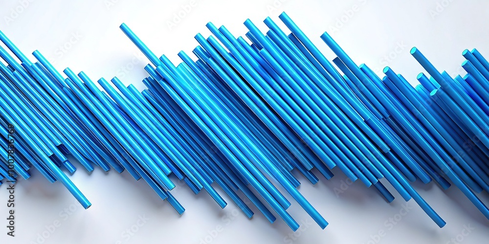 A seamless loop of animated blue striped lines glides gracefully across a pristine white background, creating a dynamic abstract motion graphic visual experience.