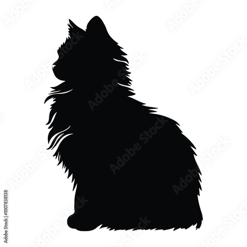 Black silhouette of flurry Cat on sitting isolated on white
