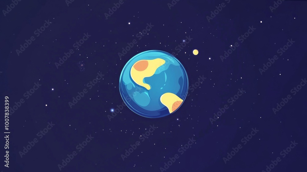 A minimalist cartoon-style icon design featuring Earth and the moon as the background. A minimalist cartoon-style icon design featuring Earth and the moon as the background.