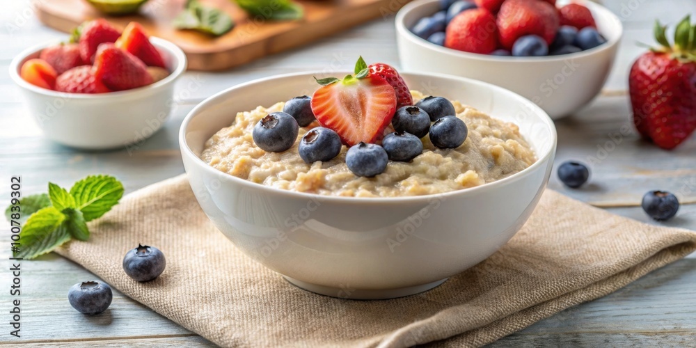 Plain oatmeal porridge in a bowl, a healthy vegan vegetarian breakfast option made with whole grain oats, oatmeal, porridge Plain oatmeal porridge in a bowl, a healthy vegan vegetarian breakfast option made with whole grain oats, oatmeal, porridge