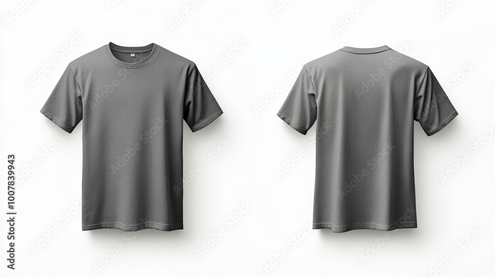 Blank Gray T-Shirt Mockup. Front and Back View