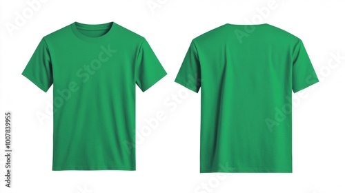 Blank Green T-Shirt Mockup. Front and Back View