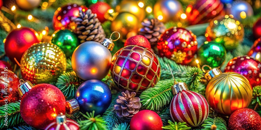 Festive Background with Beautiful Christmas Decorations, Ornaments, and Colorful Holiday Accents Festive Background with Beautiful Christmas Decorations, Ornaments, and Colorful Holiday Accents