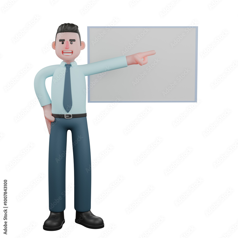 Professional 3D Male Economic Financial Analyst. A male financial analyst is standing in front of a whiteboard with his left hand pointing to the left while his right hand is on his waist. Cartoon Professional 3D Male Economic Financial Analyst. A male financial analyst is standing in front of a whiteboard with his left hand pointing to the left while his right hand is on his waist. Cartoon